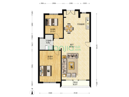 帝璟东方圣菲 2室1厅1卫 107平方
