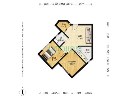 铁工里街40号院 1室1厅1卫 56平方