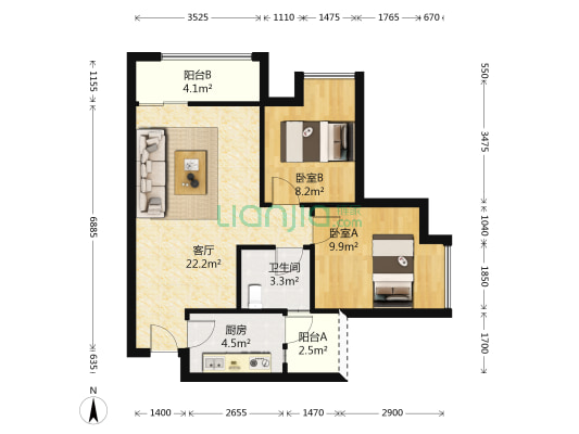 沉香苑 2室1厅1卫 68平方