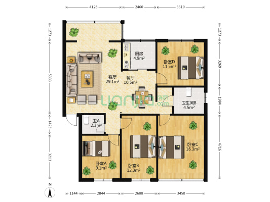 云南省社会科学院东南亚研究所 4室2厅2卫 108平方