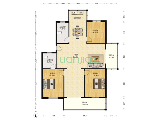 玉兰小区 2室1厅2卫 162平方