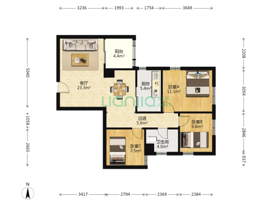 黄石花园 3室1厅1卫 94平方