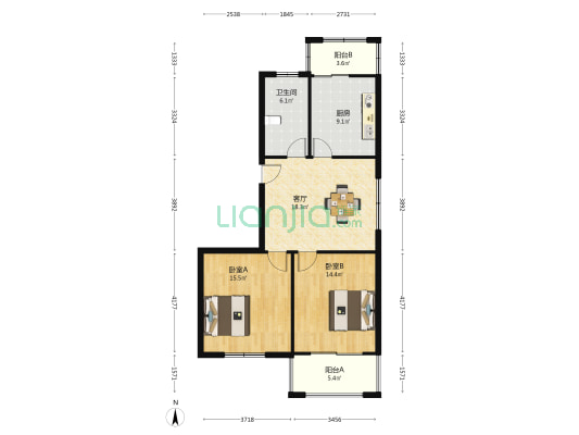 悦和花园 2室1厅1卫 99平方