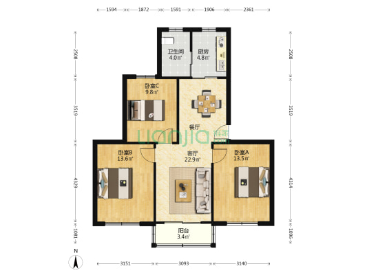 西新桥路46弄 3室1厅1卫 90平方