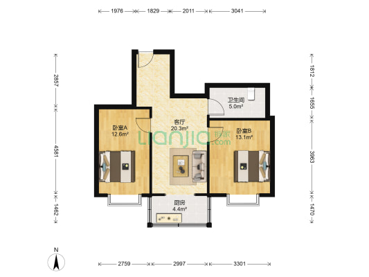 芳园里(塘沽区) 2室1厅1卫 74平方