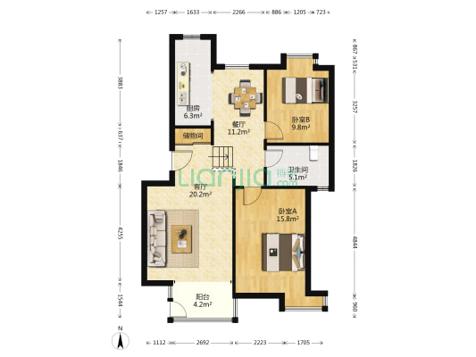 新天地自然康城 2室2厅1卫 93平方