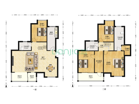 恒大中央公园A区 5室1厅3卫 153平方