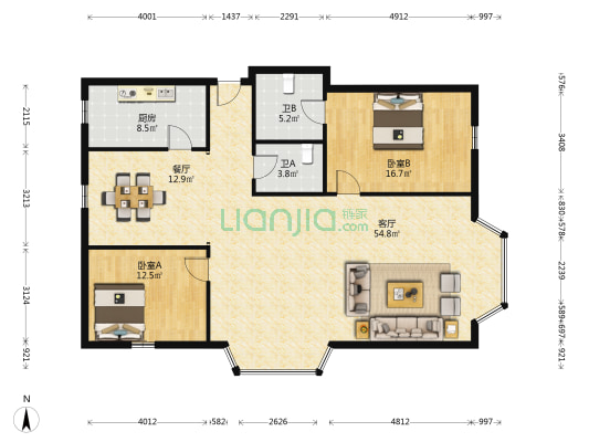逸海花园 2室2厅2卫 142平方