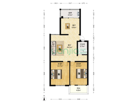 武夷春晓 2室2厅1卫 86平方