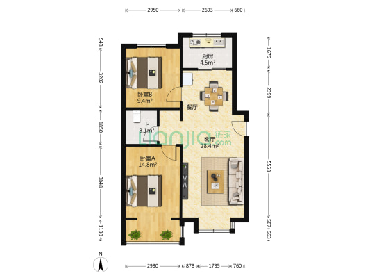 化辛小区 2室1厅1卫 84平方