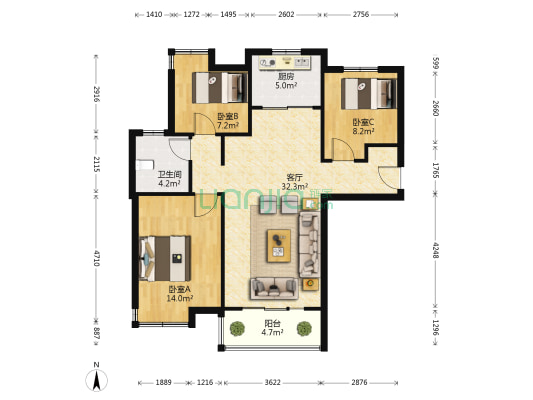 一山一墅 3室1厅1卫 86平方