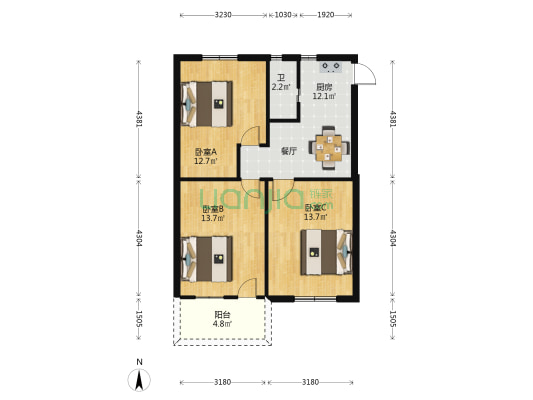 漆筷厂宿舍 3室0厅1卫 72平方