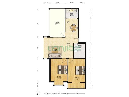 都市花园 2室1厅1卫 84平方
