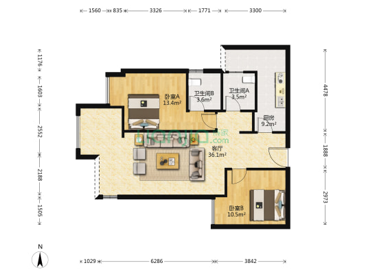 金茂国际生态新城臻悦 2室1厅2卫 94平方
