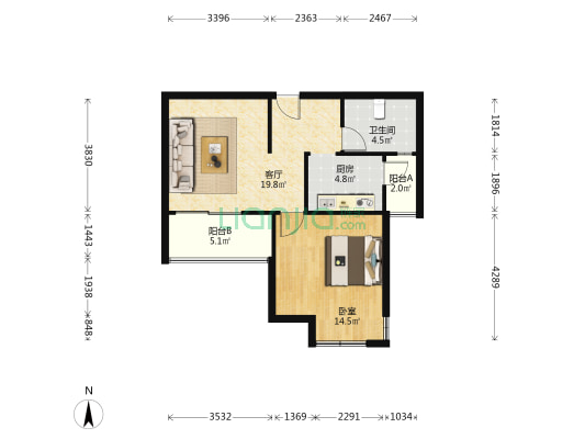 新城盛景园E区 1室1厅1卫 58平方