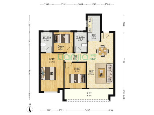 陕建云澜府 3室1厅2卫 97平方