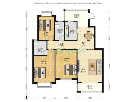 南岩公寓 3室2厅2卫 133平方