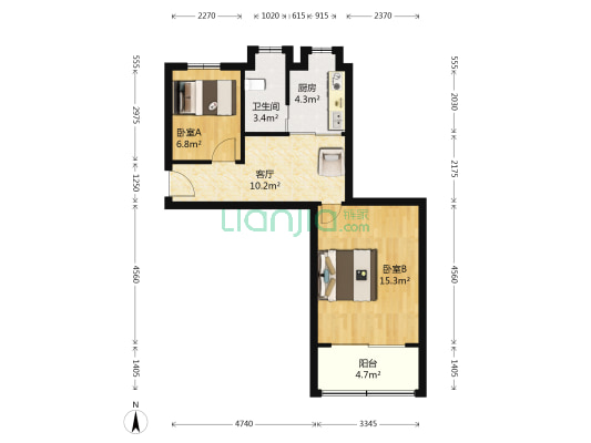 花园路1号 2室1厅1卫 51平方