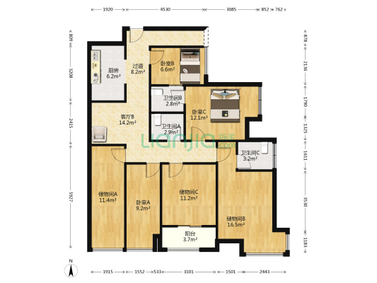 三利云锦 3室1厅3卫 131平方