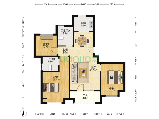 国瑞花漫里 3室1厅2卫 117平方