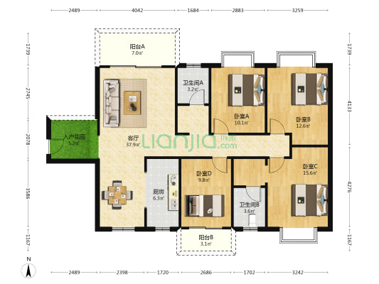 地质幸福园 4室1厅2卫 137平方