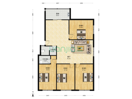 交通运输管理所家属楼 4室1厅2卫 161平方