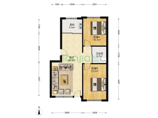 筑石红 2室1厅1卫 80平方