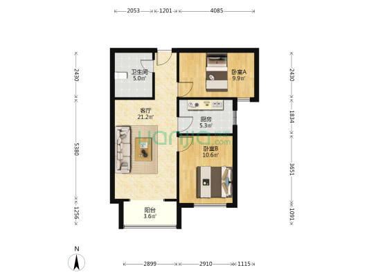 荣联天下城 2室1厅1卫 79平方