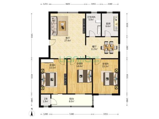 审计局小区 3室2厅2卫 130平方
