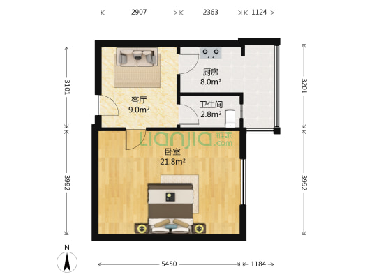 边墙北小区 1室1厅1卫 48平方
