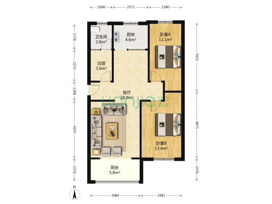 毛巾厂宿舍 2室1厅1卫 95平方