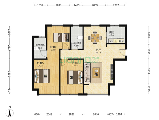 海亮·时光印 3室1厅2卫 113平方