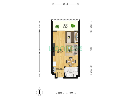 金都新巢时代 1室0厅1卫 45平方