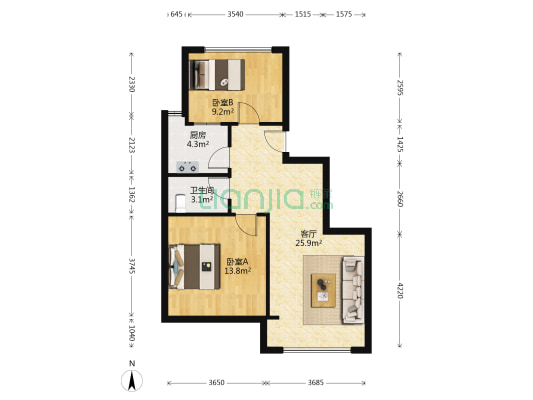 茂昌银座世纪广场 2室1厅1卫 84平方