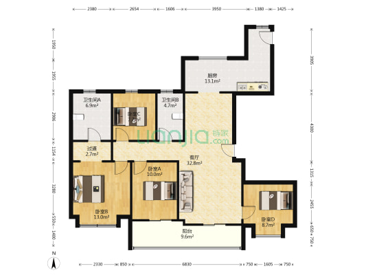 熙润华府 4室1厅2卫 129平方