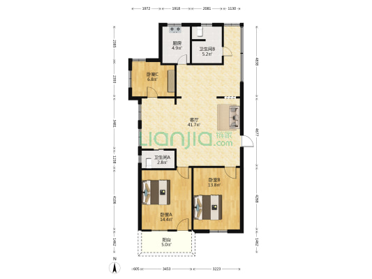 福寿巷15号小区 3室1厅2卫 103平方