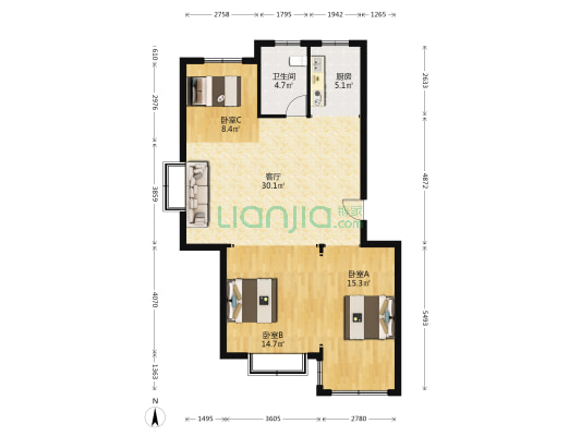 学府上城 3室1厅1卫 98平方