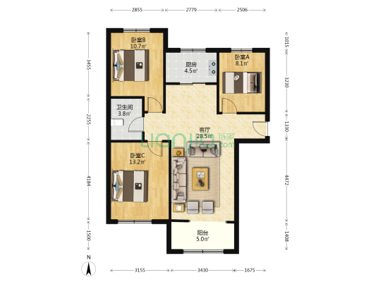 南北通透的户型，户型好，房本在手-户型图