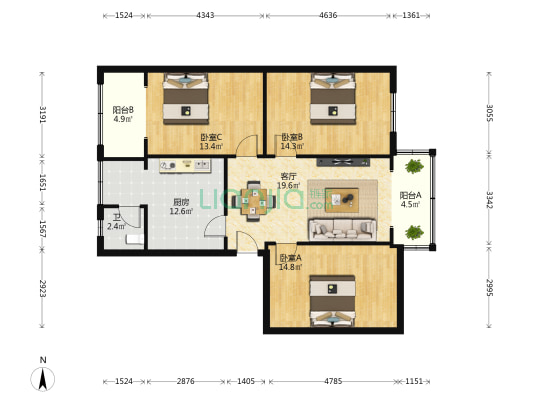 龙王庙南街16号 3室1厅1卫 93平方