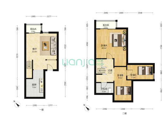 长发蜂巢 3室1厅1卫 53平方