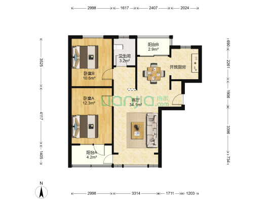 红星海五期岚谷 2室1厅1卫 76平方