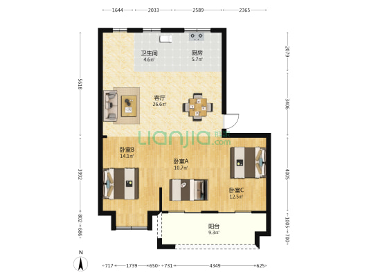 剡学里 3室1厅1卫 98平方