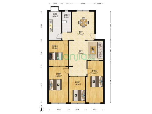 湖北经济学院宿舍 4室2厅1卫 79平方