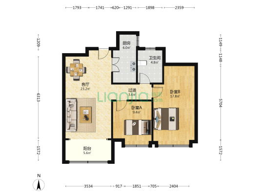 天宝阳光小区 2室1厅1卫 102平方