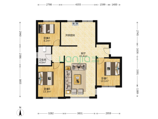 中海寰宇天下D区 3室1厅1卫 108平方