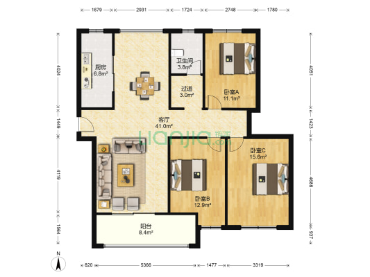 高力金色果缘 3室1厅1卫 136平方
