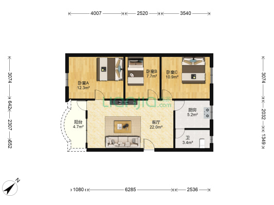 清和大道36号 3室1厅1卫 75平方