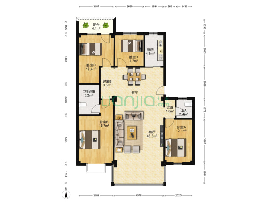 华清中心城(二期) 4室1厅2卫 130平方