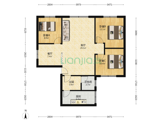 贾家巷42号 3室2厅1卫 110平方