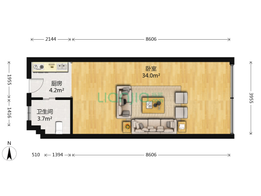 裕丰大厦 1室0厅1卫 55平方